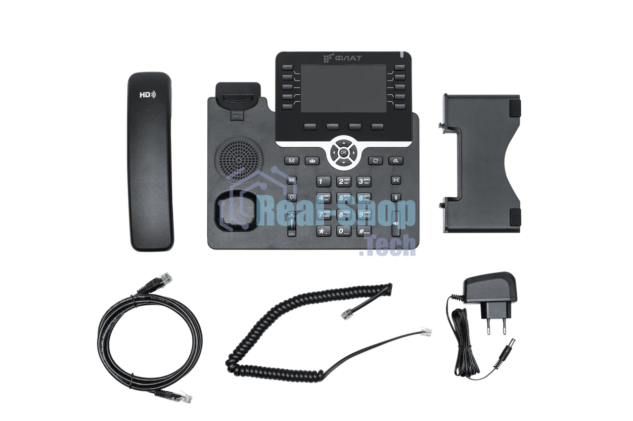 IP-телефон Flat-Phone B10: 20 SIP-аккаунтов, 2 порта 10/100/1000BASE-T (RJ-45), ЖК-дисплей, PoE, адаптер питания 220В, ТОРП