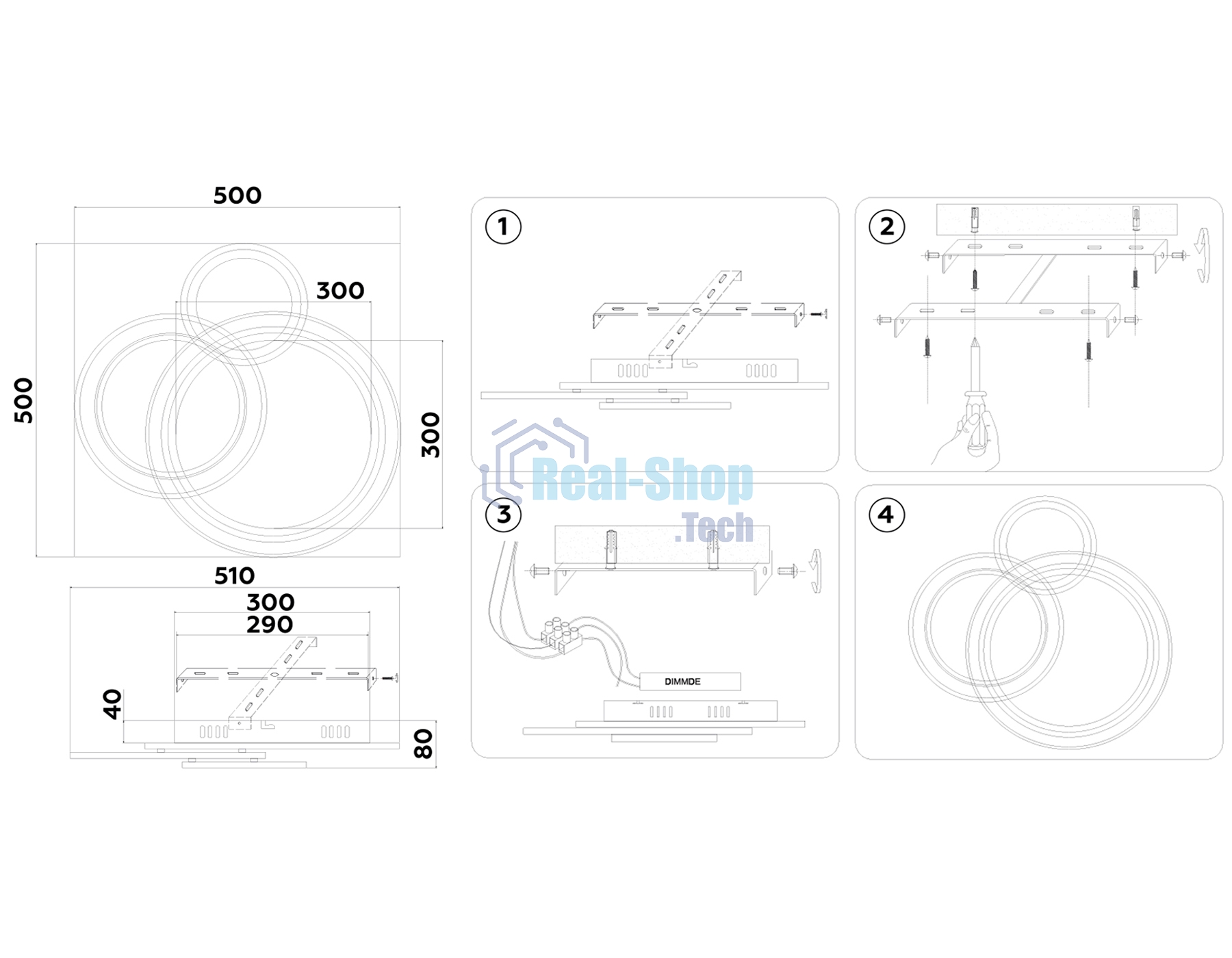 Светильник Ambrella light FA8515/3 BK черный 143W 3000K-6400K 500*500*80 (ПДУ РАДИО 2.4G)