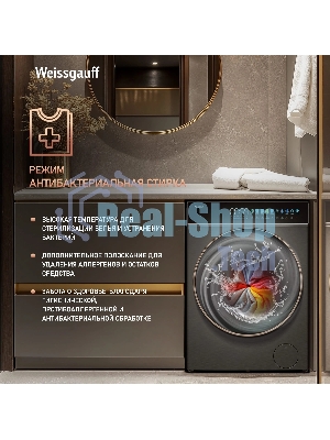Стиральная машина Weissgauff WM 58411 Direct Drive Inverter Premium Steam Grey серая, загрузка фронтальная 11кг, 1400 об/мин., класс: A+++