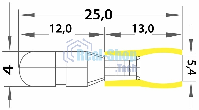 Разъем штекерный изолированный Rexant штекер 5 мм 4-6 мм² (РШи-п 6.0-5) желтый