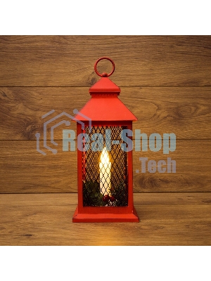 Декоративный фонарь Neon-night со свечкой, красный корпус, размер 13.5х13.5х30,5 см, цвет теплый белый