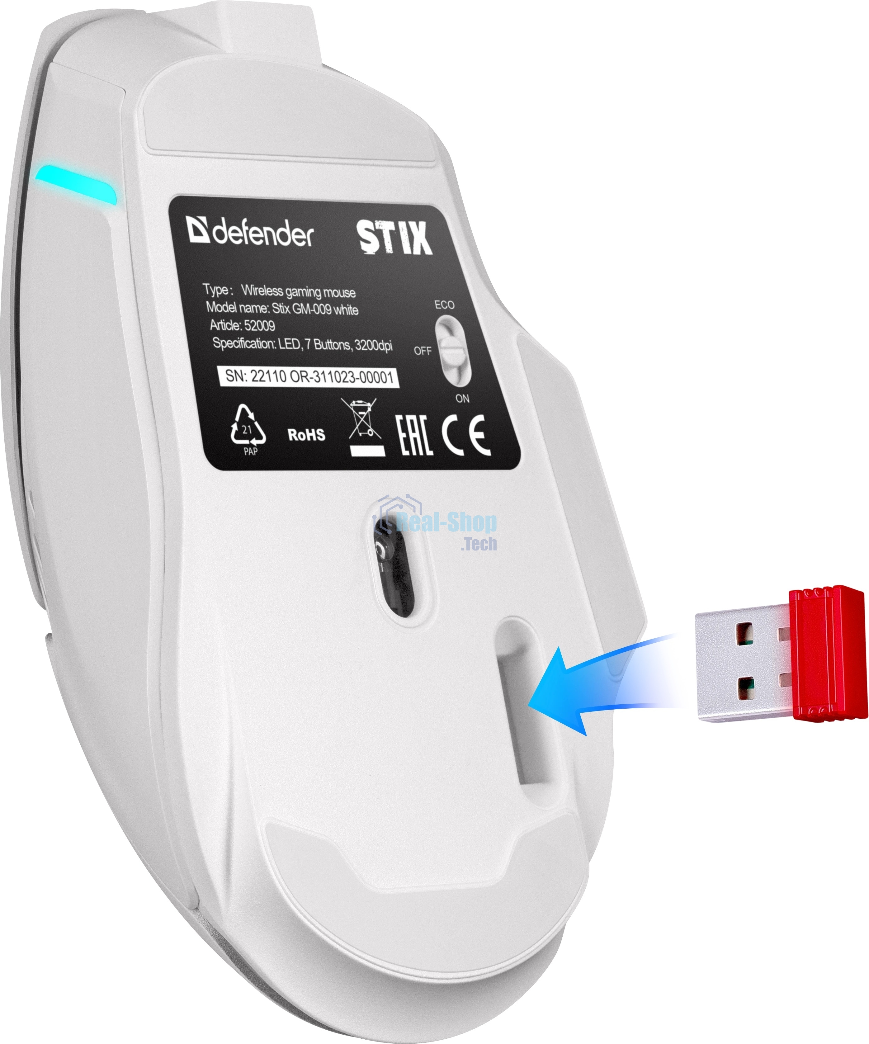 Мышь беспроводная Defender Stix GM-009 белый, 3200 dpi, радиоканал, USB, кнопки - 7
