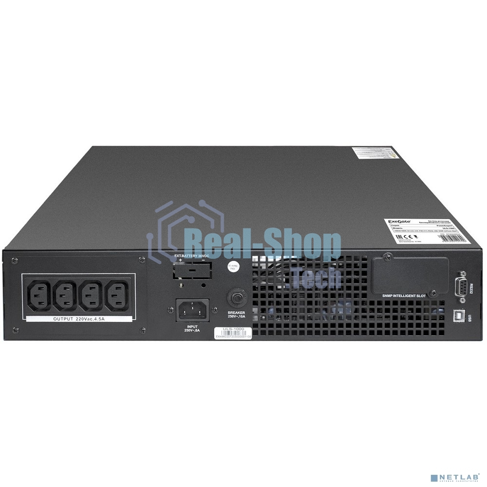 Источник бесперебойного питания On-line ExeGate EP285646RUS PowerExpert ULS-1000.LCD.AVR.C13.USB.RS232.SNMP.2U 1000VA/1000W, On-Line, PF=1, LCD, 4*IEC-C13, RS232, USB, SNMP-slot, Rackmount 2U/Tower, черный