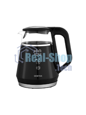 Чайник Centek CT-0019, 1100 Вт, стекло, черный и серебристый