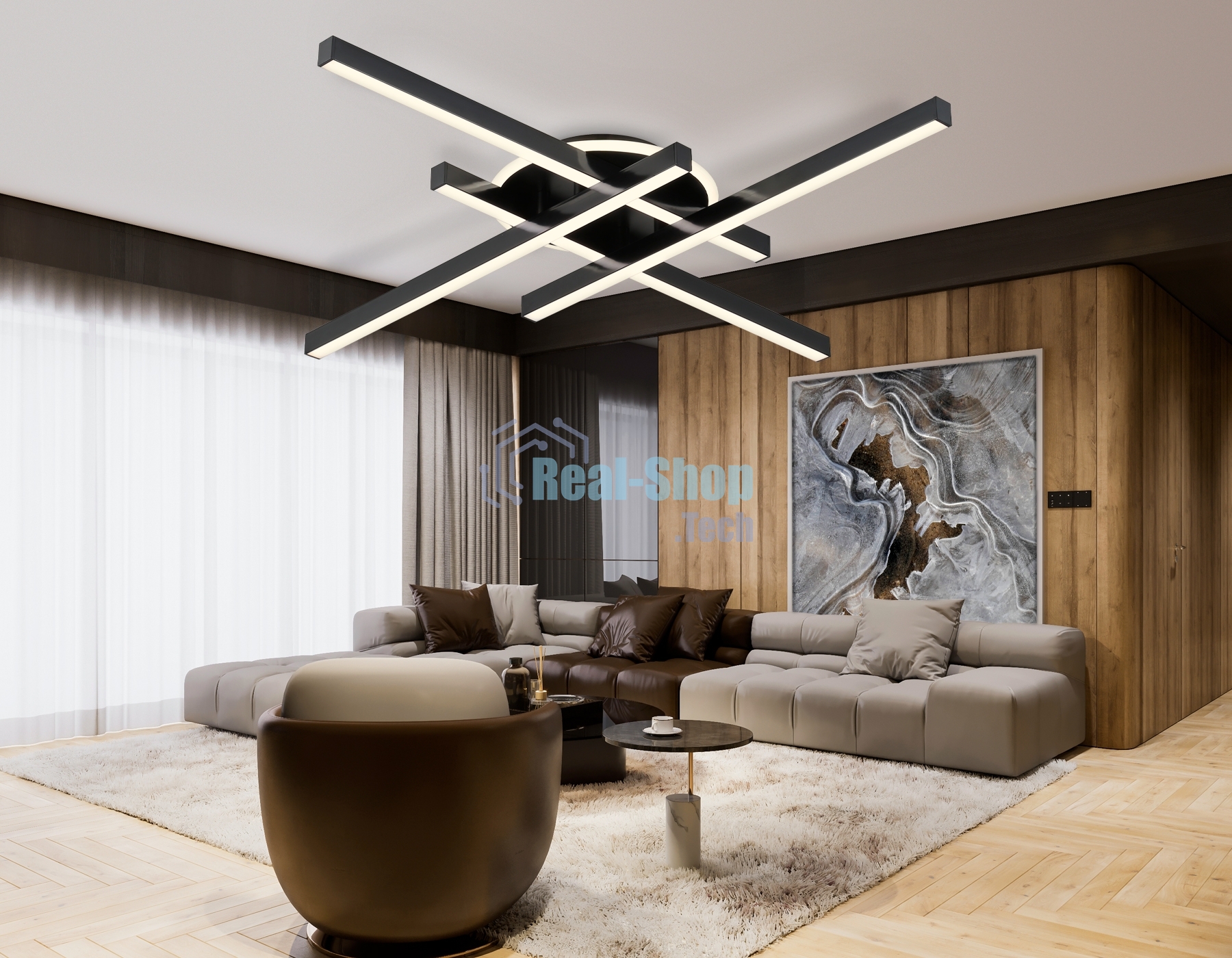 Потолочный светодиодный светильник Ambrella light FL6282 BK черный 58W 3000K-6400K 700*700*85 (ПДУ ИК)
