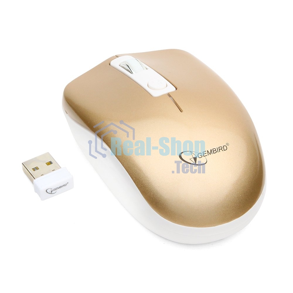 Мышь беспроводная Gembird MUSW-400-G золотой, 1600 dpi, радиоканал, USB, кнопки - 4