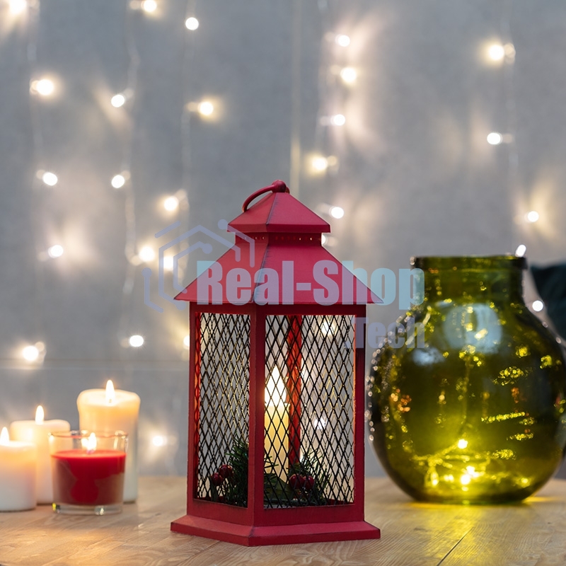 Декоративный фонарь Neon-night со свечкой, красный корпус, размер 13.5х13.5х30,5 см, цвет теплый белый