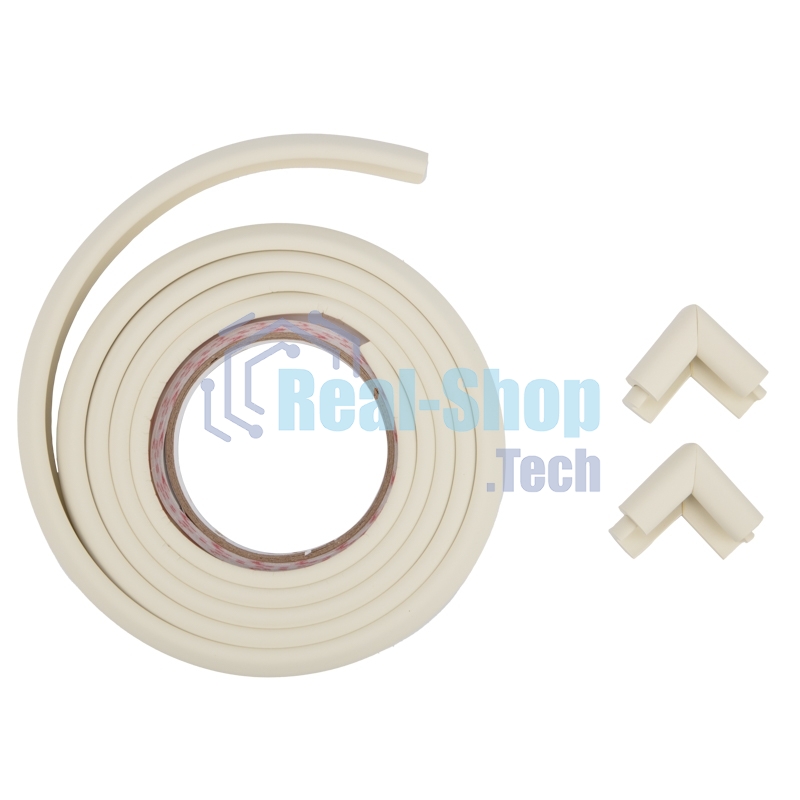 Набор: тонкая мягкая универсальная лента для крепления на острые края (NBR,14x4x2000 мм) + 4 мягкие насадки-протектора 