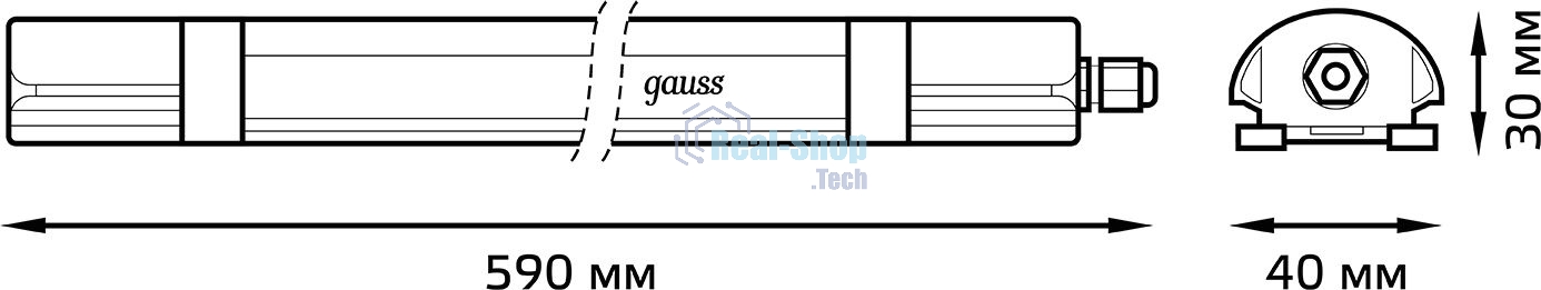 Светильник светодиодный Gauss IP65 590*40*30мм 18Вт 1300lm 4000К линейн. мат.