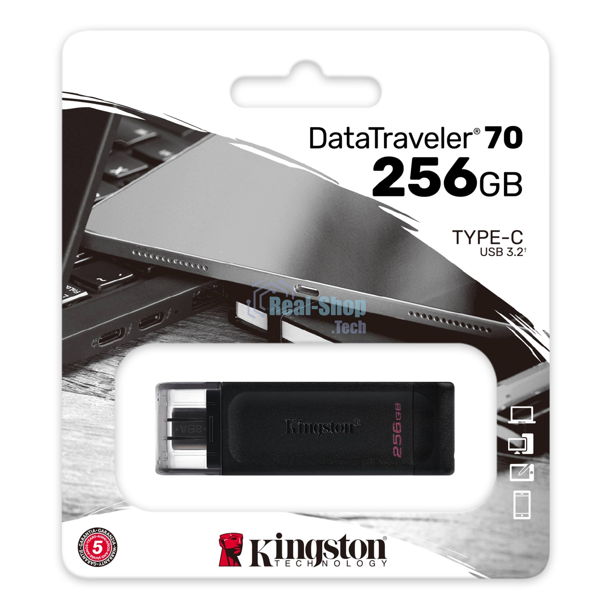 Флешка USB Kingston DataTraveler DT70 (DT70/256Gb), 256Gb, USB Type-C 3.2, R/W 70/45, черный