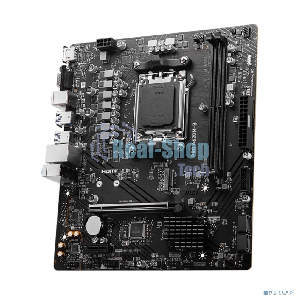 Материнская плата MSI PRO A620M-B, AM5, AMD A620, 2xDDR5, 4xSATA, 1xM.2 (PCIe 4.0 x4), 1xPCIe 4.0 x16, 1xPCIe 3.0 x1, 1xHDMI, 1xVGA, 1x2.5Gb LAN, 6xUSB-A 5Gbps, 6xUSB-A 2.0, 3x3.5 мм, 7.1, mATX