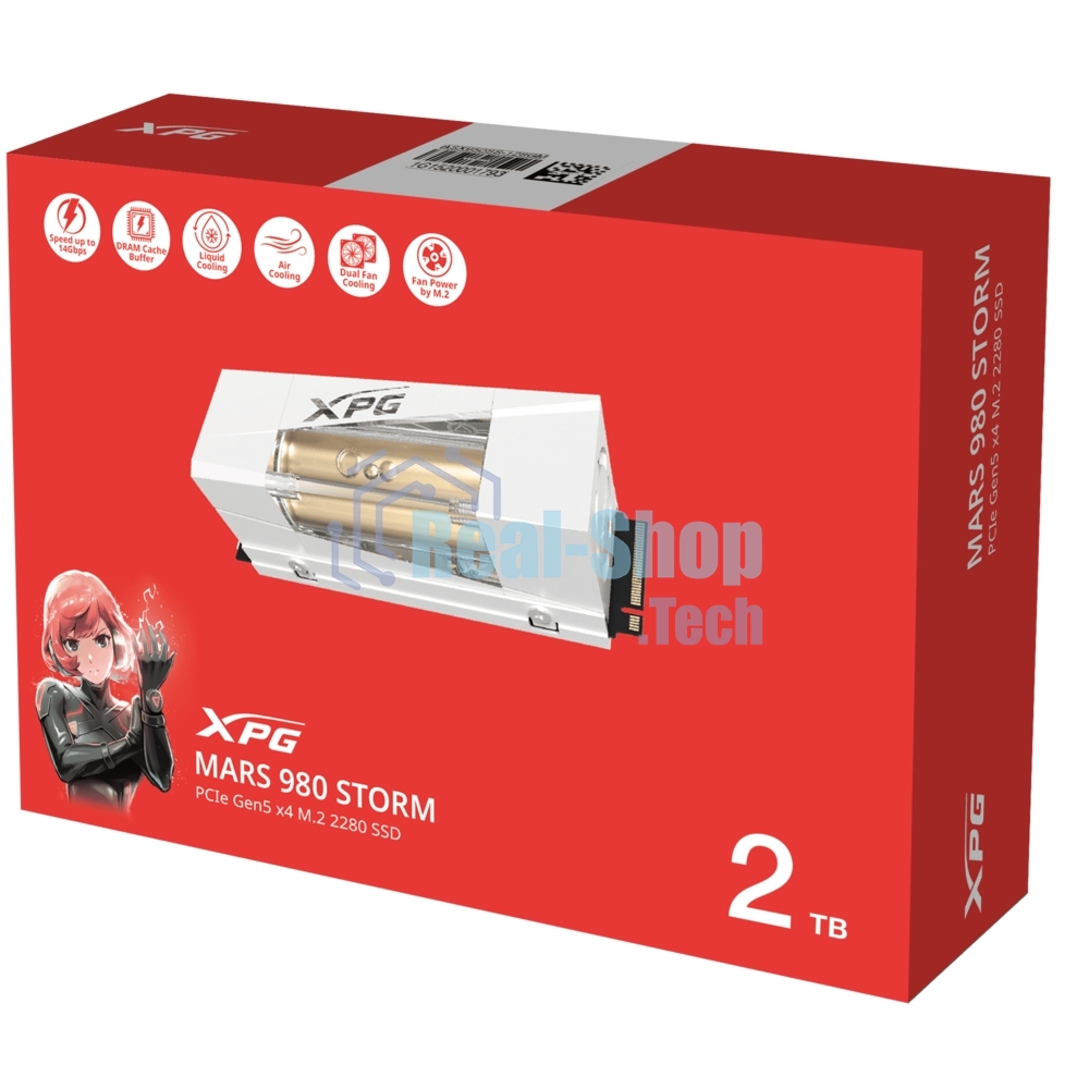 Накопитель SSD ADATA XPG MARS 980 STORM, 2Tb, PCIe 5.0 x4, M.2 2280, NVMe, R/W 14000/13000, с радиатором