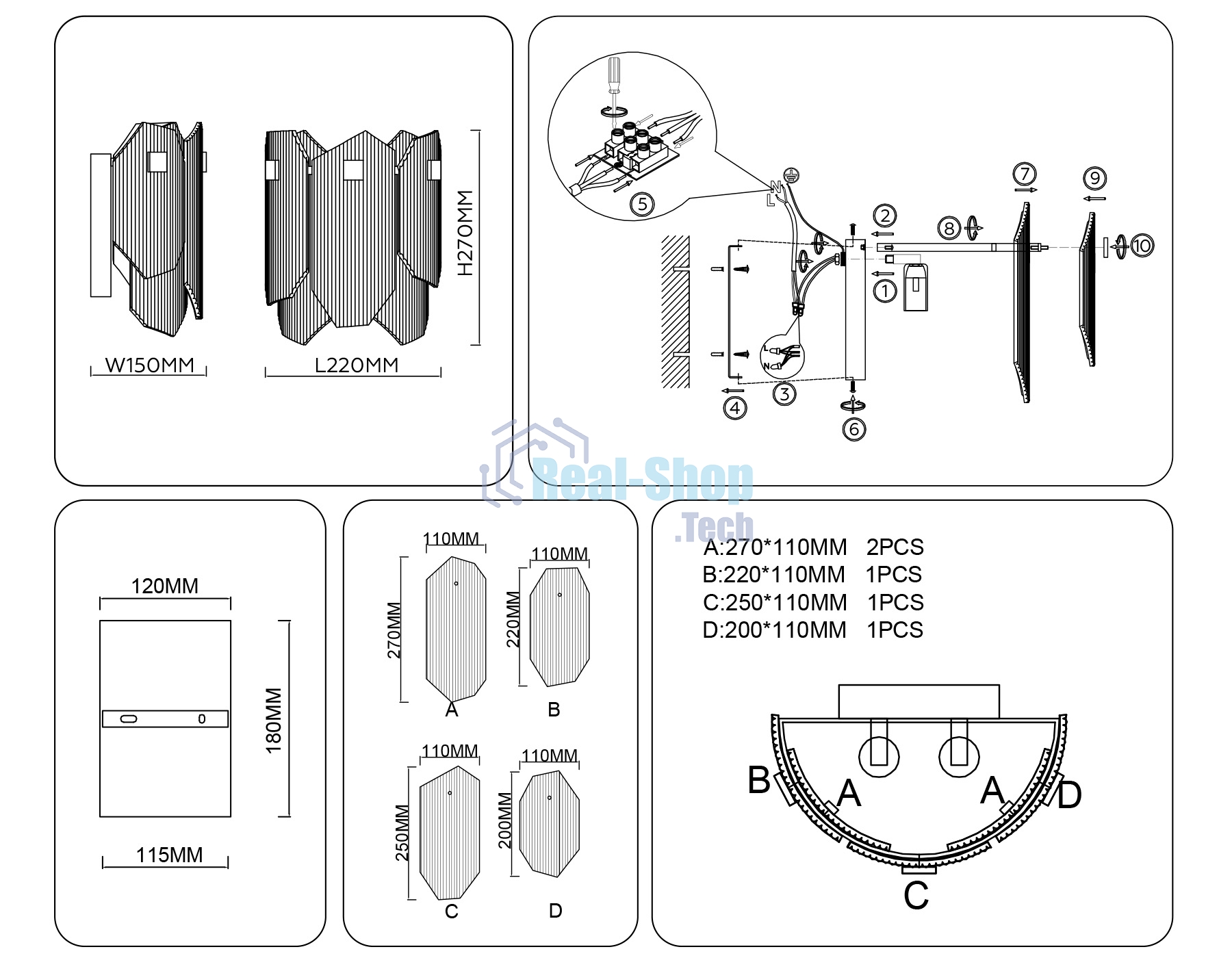 Настенный светильник Ambrella light LH31257/2 BS/CL латунь/прозрачный E14*2 max 40W 220*150*270