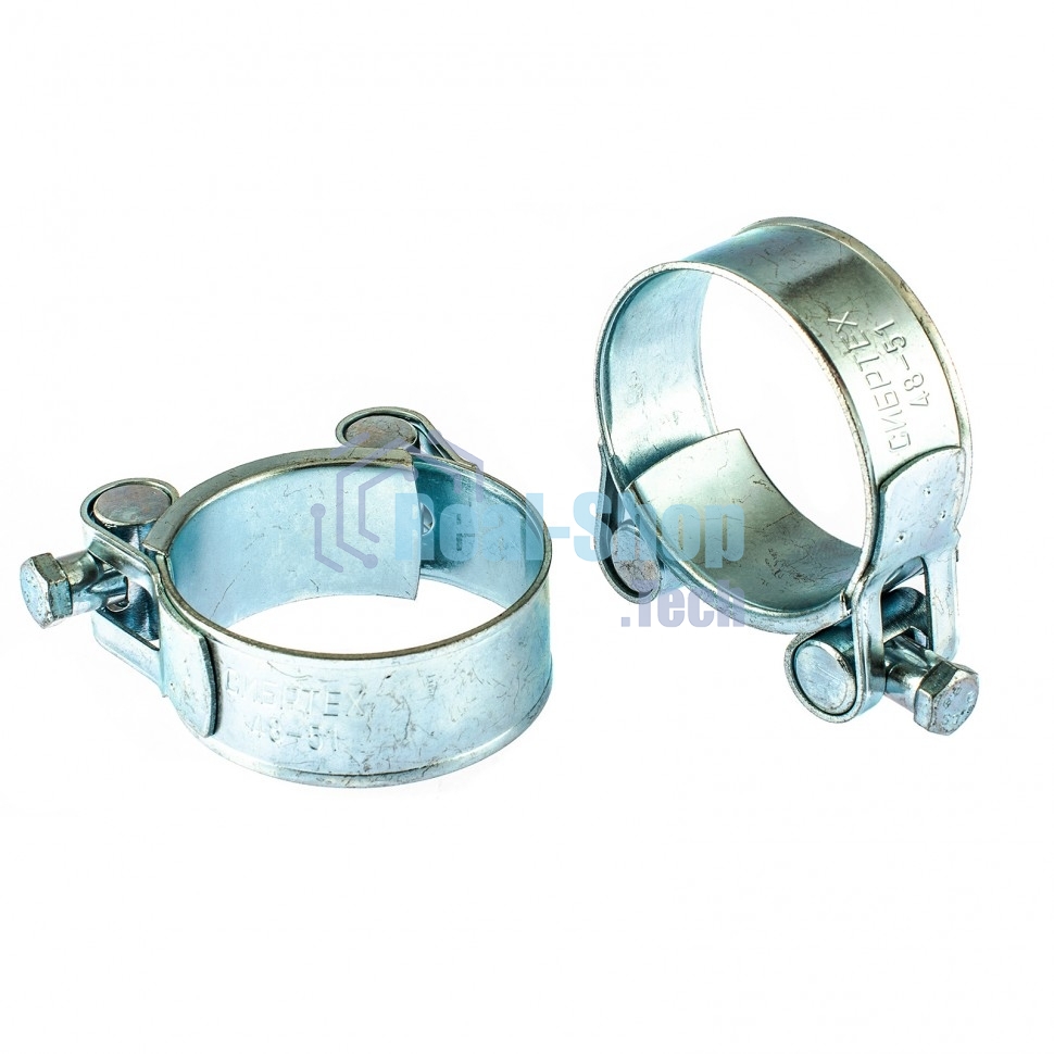 Хомуты металлические Сибртех, силовые 48-51 мм, ширина 22 мм, шарнирные, W1, 2 шт. 47539