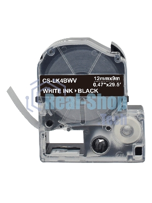 Картридж ленточный Cactus CS-LK4BWV белый шрифт, черный фон (12 мм, 9 м) для Epson LW300/LW400/LW700/LW600P/LW1000P/K400/Z700/Z900