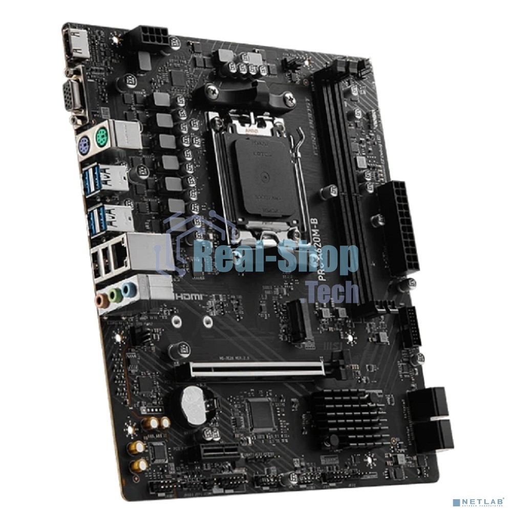 Материнская плата MSI PRO A620M-B, AM5, AMD A620, 2xDDR5, 4xSATA, 1xM.2 (PCIe 4.0 x4), 1xPCIe 4.0 x16, 1xPCIe 3.0 x1, 1xHDMI, 1xVGA, 1x2.5Gb LAN, 6xUSB-A 5Gbps, 6xUSB-A 2.0, 3x3.5 мм, 7.1, mATX