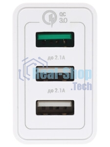 Сетевое зарядное устройство Qumo Quick Charge 3.0 3 USB (Charger 0019), 3 USB, 4.2A, 1 USB (QC 3.0, FCP, AFC) + 2 USB 2,1A, черный