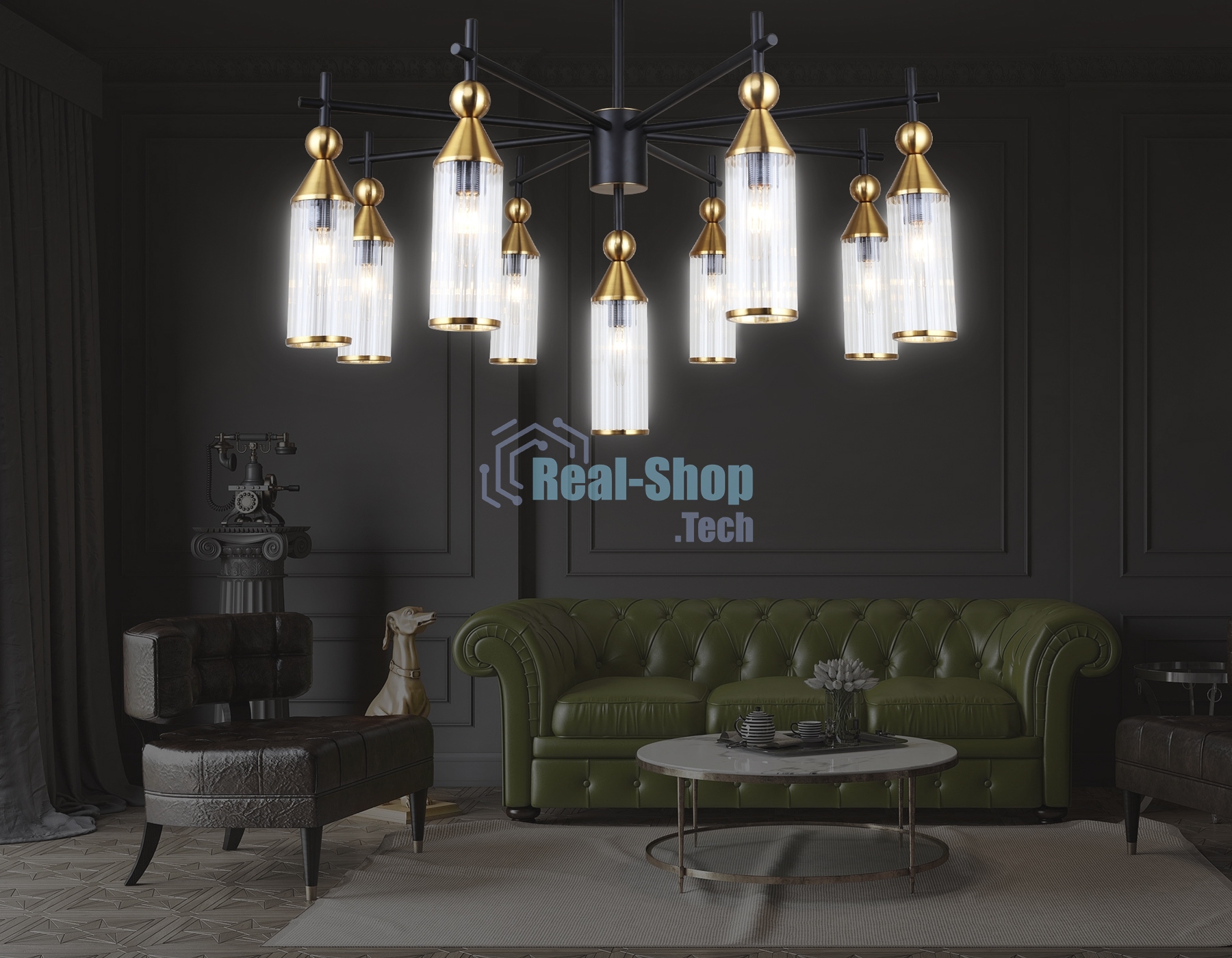 Люстра Ambrella light LH55258/9 BK/BS/CL черный/латунь/прозрачный E14*9 max 40W D770*530