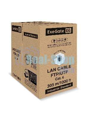 Кабель ExeGate FUTP4-C6-CCA-S23-IN-PVC-GY-305 FTP 4 пары кат.6 CCA, 0.57мм (23AWG), экран, 305м, серый, PVC