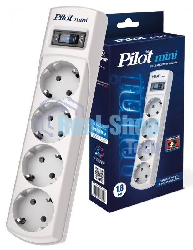 Сетевой фильтр Pilot mini 1.8 м (4 розетки) белый (коробка)