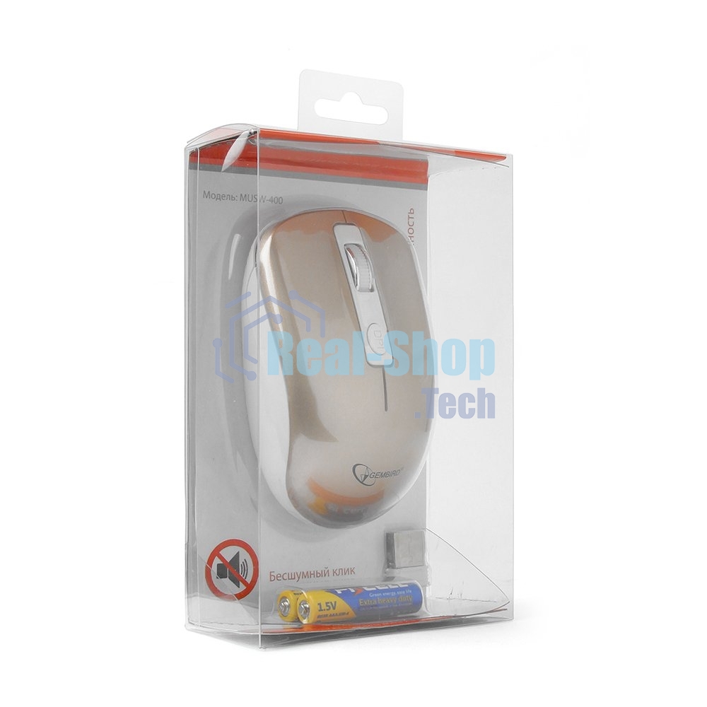 Мышь беспроводная Gembird MUSW-400-G золотой, 1600 dpi, радиоканал, USB, кнопки - 4