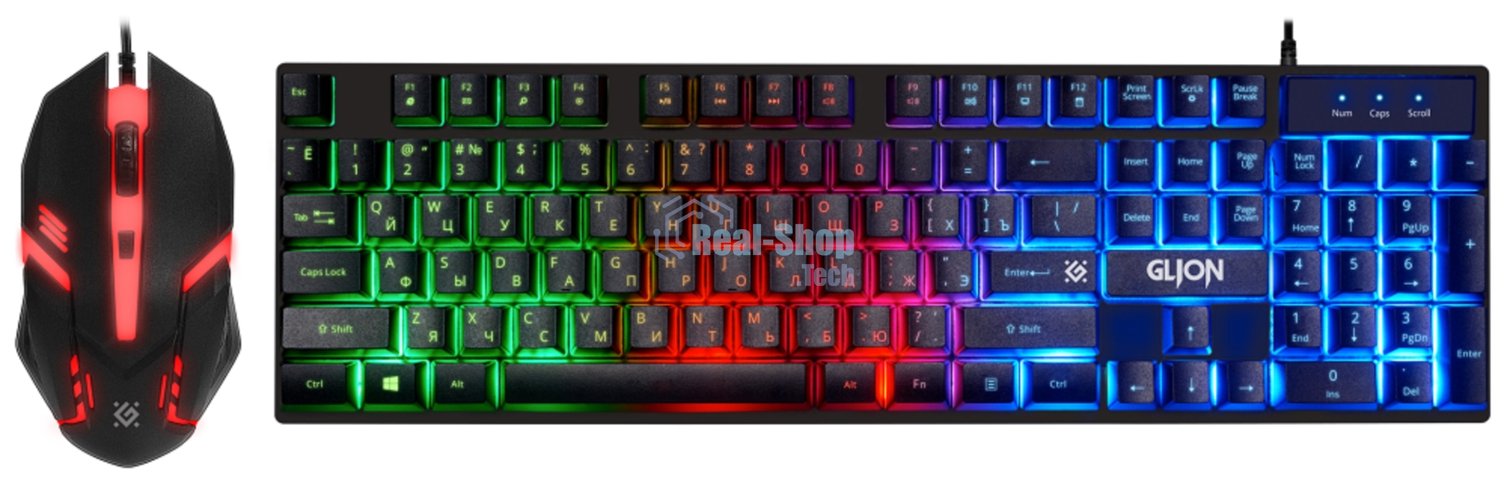 Комплект клавиатура+мышь Defender Glion C-123 проводной, USB, 1600 DPI, чёрный