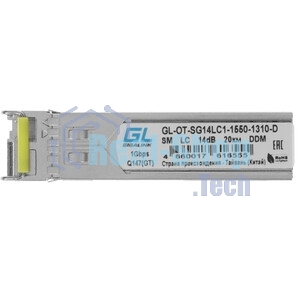 Сетевое оборудование GIGALINK GL-OT-SG14LC1-1550-1310-D Модуль SFP, WDM, 1Гбит/c, одно волокно SM, LC, Tx:1550/Rx:1310 нм, DDM, 14 дБ (до 20 км)