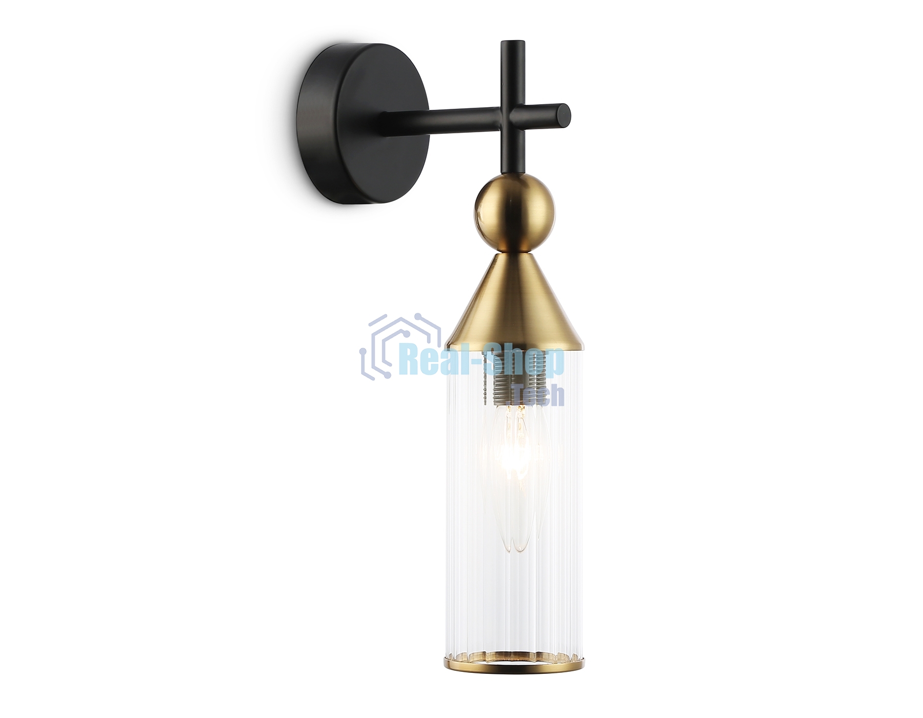 Настенный светильник Ambrella light LH55260 BK/BS/CL черный/латунь/прозрачный E14 max 40W 140*80*310