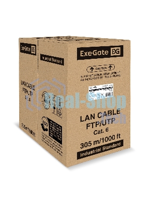 Кабель ExeGate FUTP4-C6-CCA-S23-IN-PVC-GY-305 FTP 4 пары кат.6 CCA, 0.57мм (23AWG), экран, 305м, серый, PVC