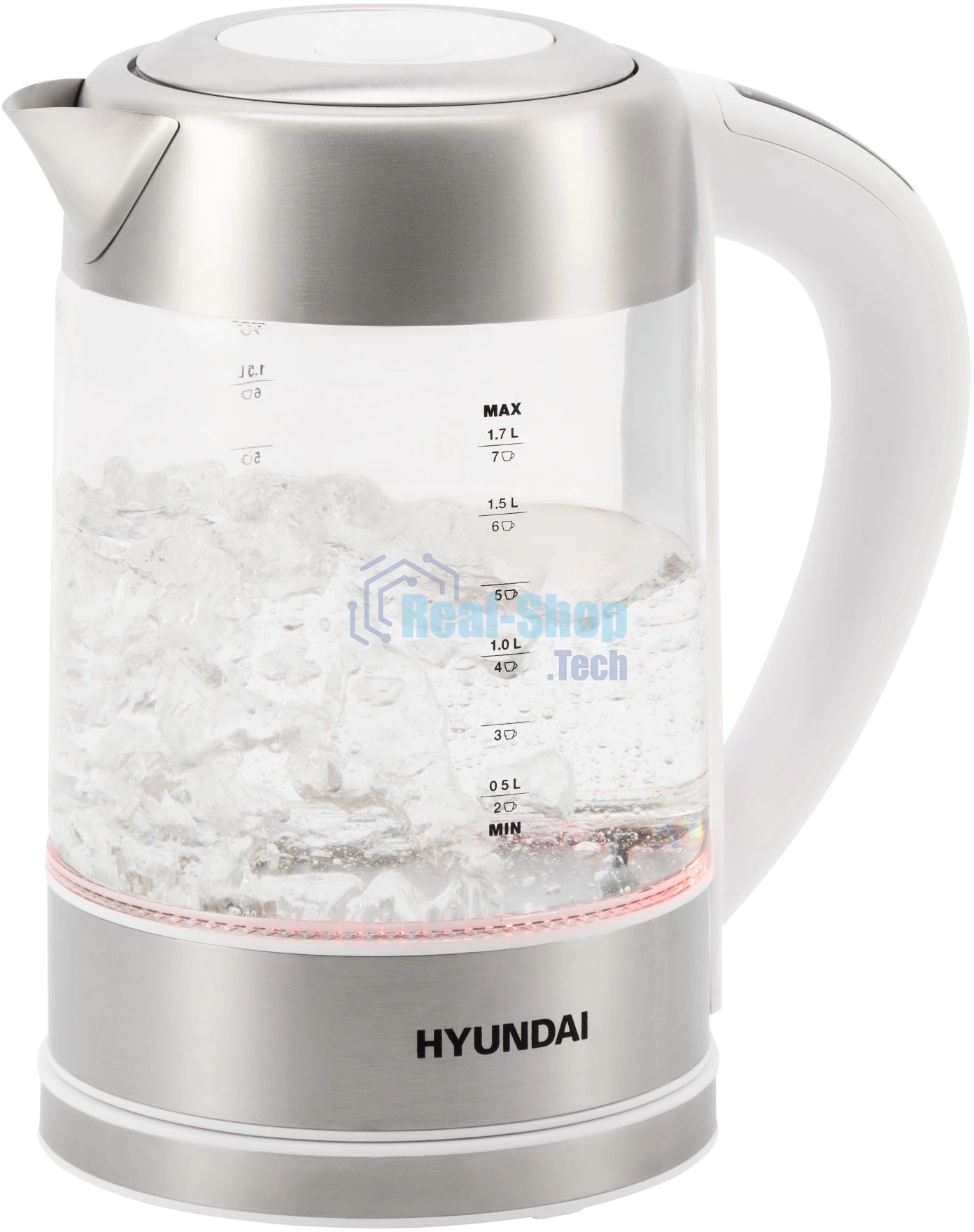 Чайник электрический Hyundai HYK-S5807 1.7 л, 2200 Вт, белый/серебристый (корпус: стекло)