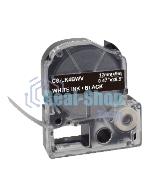 Картридж ленточный Cactus CS-LK4BWV белый шрифт, черный фон (12 мм, 9 м) для Epson LW300/LW400/LW700/LW600P/LW1000P/K400/Z700/Z900