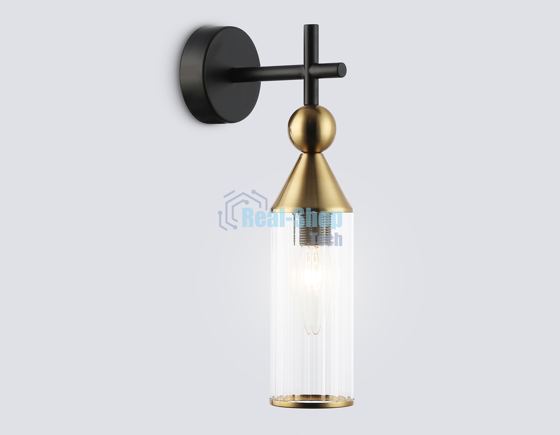 Настенный светильник Ambrella light LH55260 BK/BS/CL черный/латунь/прозрачный E14 max 40W 140*80*310