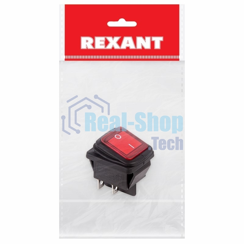 Выключатель клавишный Rexant 250V 15А (4с) ON-OFF красный с подсветкой, влагозащита (RWB-507) Индивидуальная упаковка 1 шт