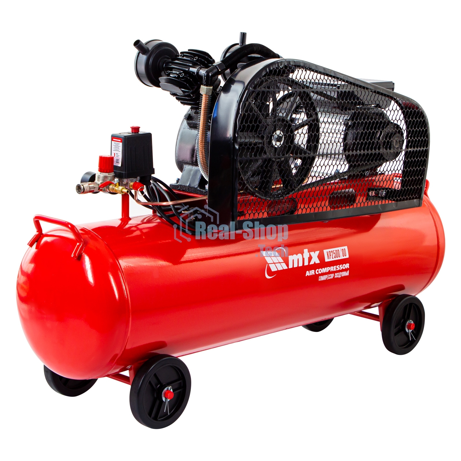 Компрессор воздушный МТХ КР2500/80 рем. привод, 2,5 кВт, 80 литров, 420 л/мин