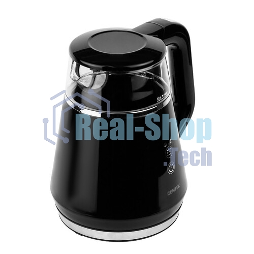 Чайник Centek CT-0019, 1100 Вт, стекло, черный и серебристый