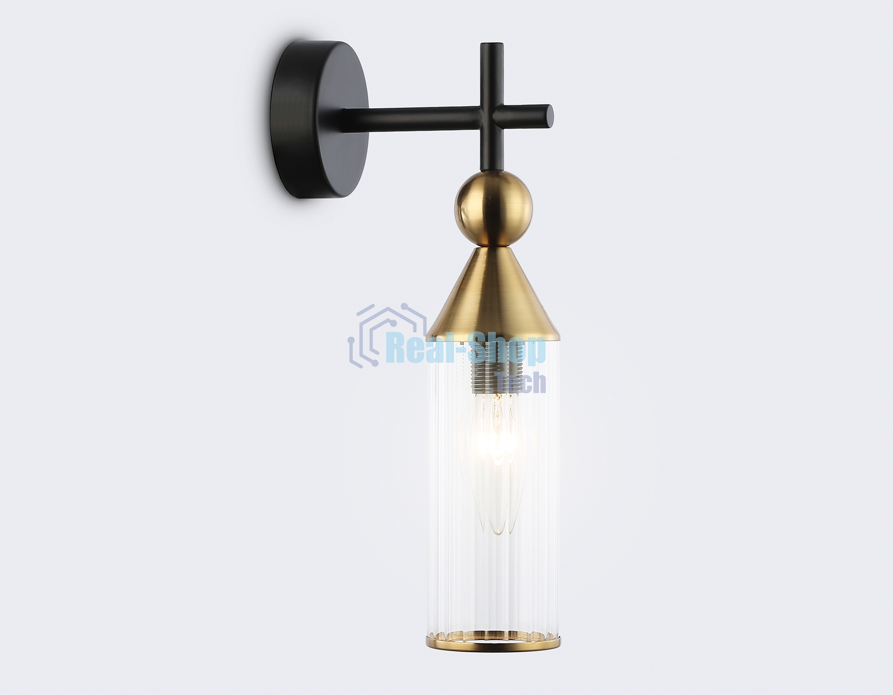 Настенный светильник Ambrella light LH55260 BK/BS/CL черный/латунь/прозрачный E14 max 40W 140*80*310