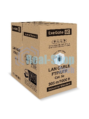 Кабель ExeGate SFTP4-C5e-CCA-S24-IN-PVC-GY-305 SFTP 4 пары кат.5e CCA, 0.5мм (24AWG), экран, 305м, серый, PVC