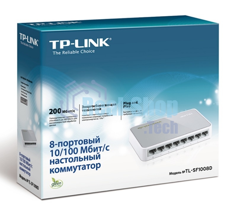 Коммутатор TP-Link SOHO TL-SF1008D Коммутатор 8-port 10/100M mini Desktop Switch, 8 10/100M RJ45 ports, Plastic case