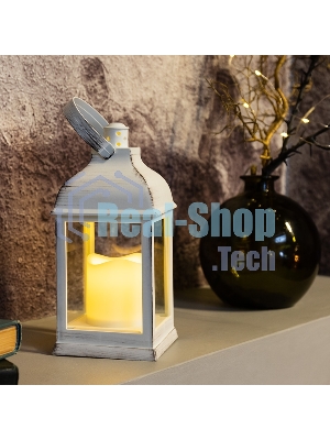 Декоративный фонарь Neon-night со свечкой, белый корпус, размер 10.5х10.5х22,35 см, цвет теплый белый