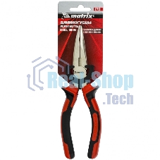 Длинногубцы Matrix NICKEL, 180 мм, изогнутые никелированные, двухкомпонентные рукоятки