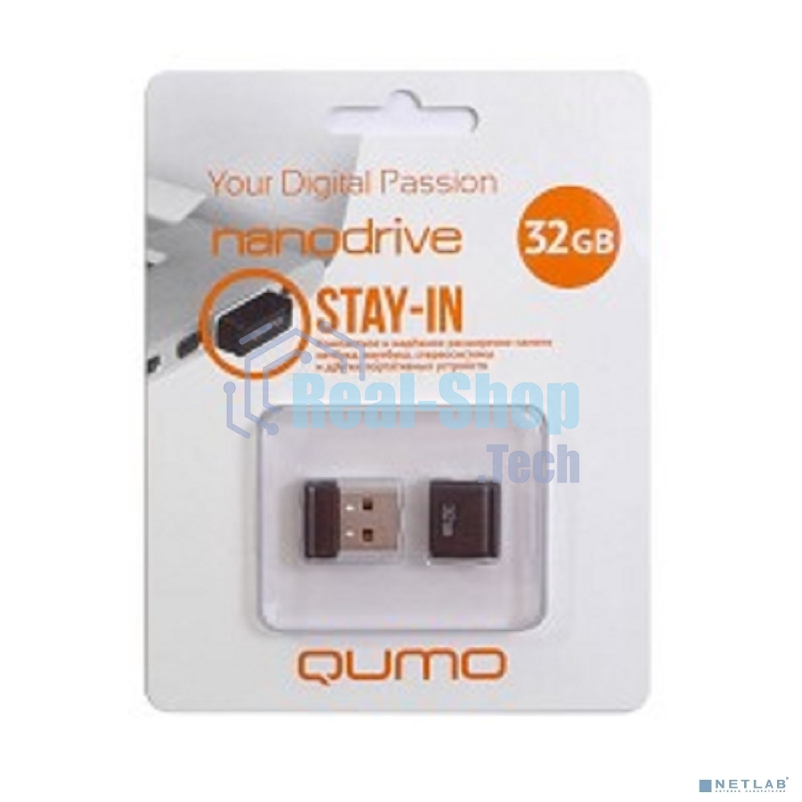 Флешка USB 2.0 QUMO 32Gb, NANO QM32GUD-NANO-B черный