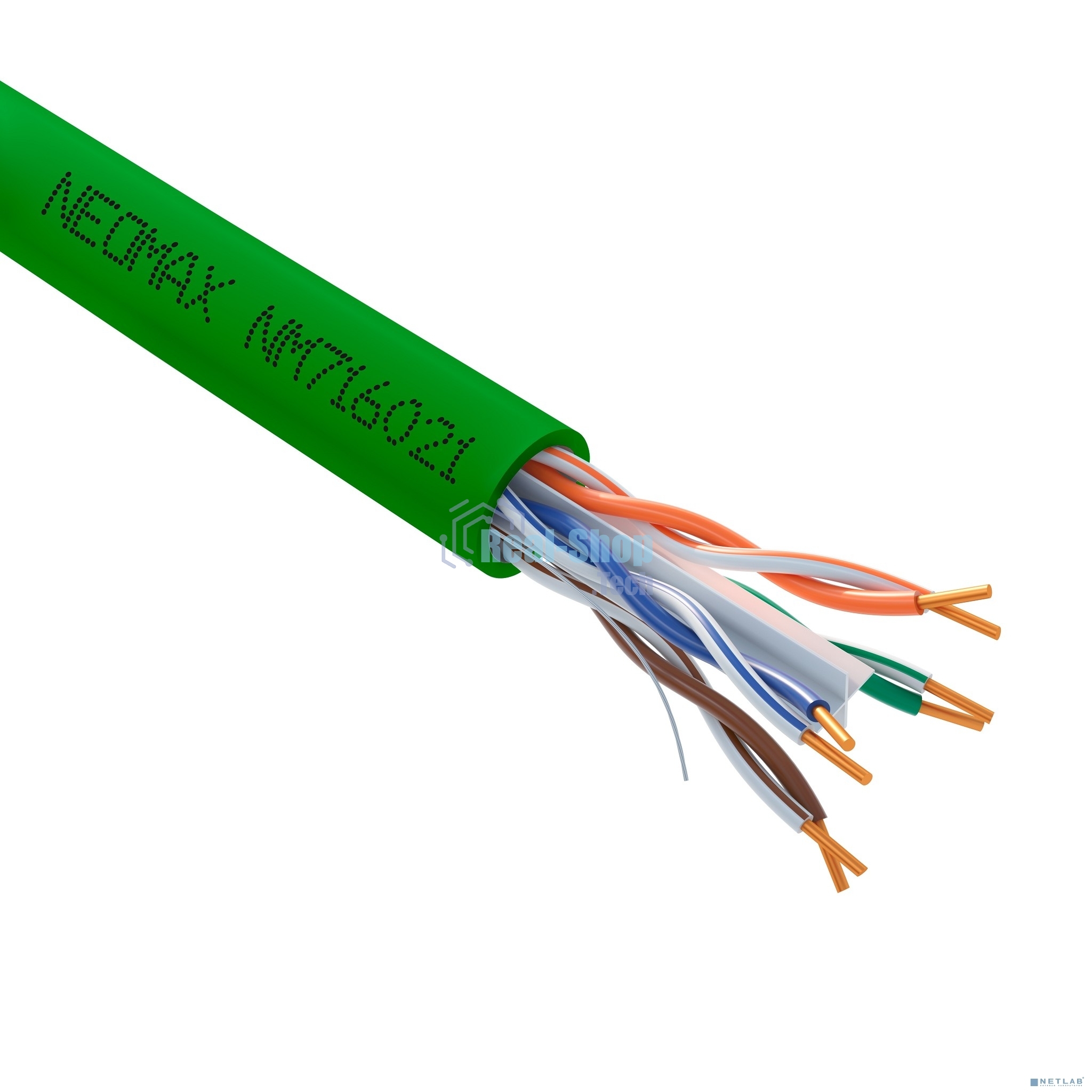 Кабель NEOMAX NM716021 U/UTP cat.6 4x2x0.57, 23 AWG, Медь, внутренний, PVCLS нг(А)-LSLTx, 305м, зеленый; Fluke Tested