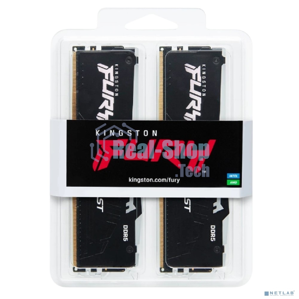 Оперативная память Kingston Fury Beast AMD, DDR5, 64Gb (2x32 Gb), 6000 MHz, CL36, радиатор, черный