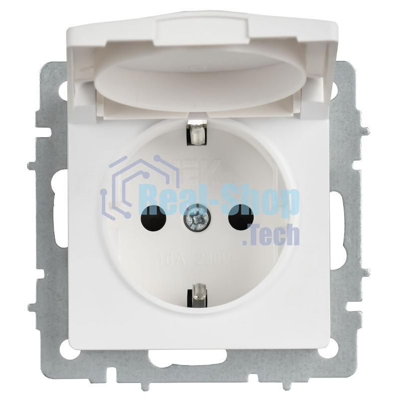 Розетка IEK BR-R16-16-K91 BRITE РСбш10-3-БрАБ 16А IP20 с заземл. защ. шторки с крышкой механизм арктич. бел.