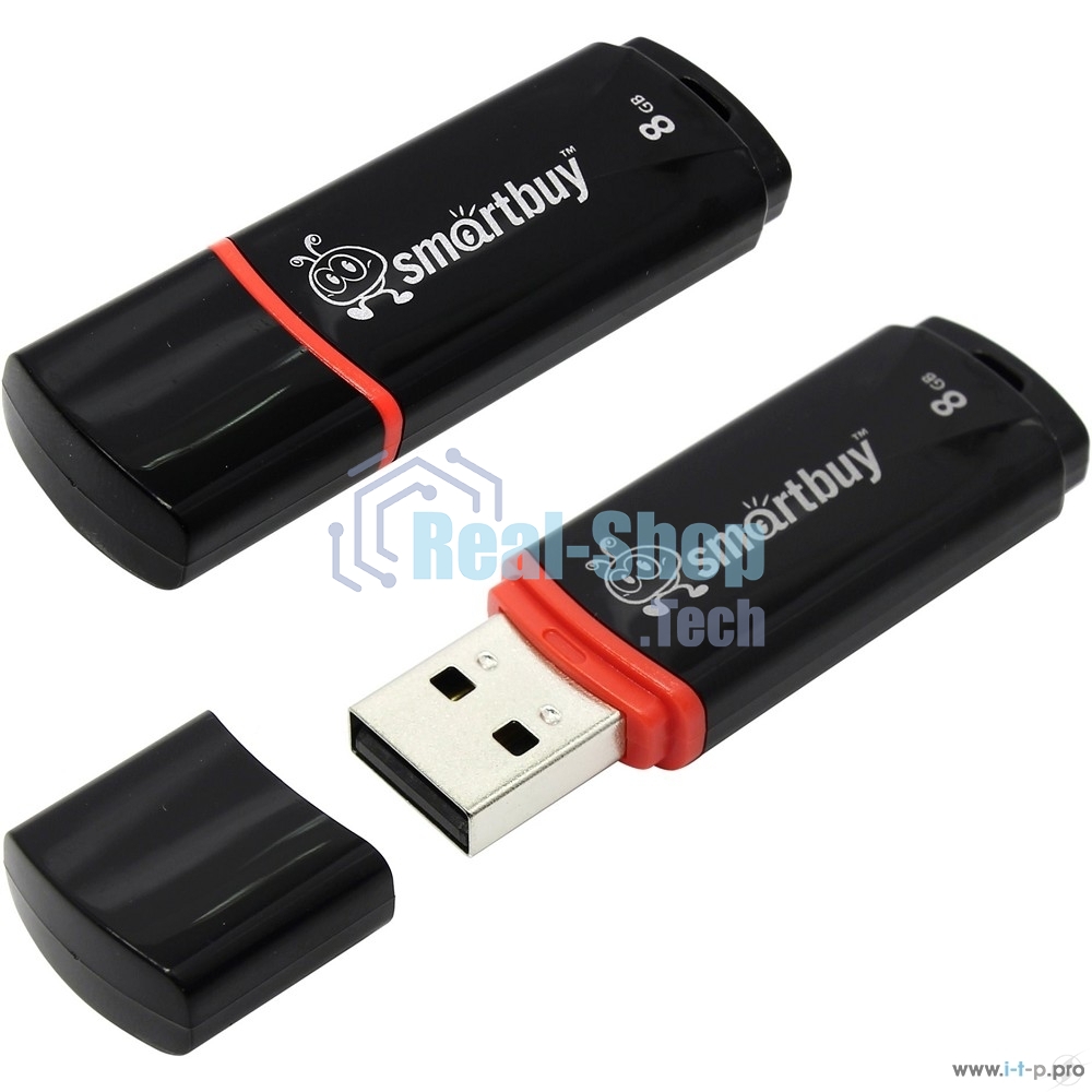Флешка USB Smartbuy Crown black (SB8GbCRW-K), 8 Gb, USB 2.0, R/W 15/5, черный/красный