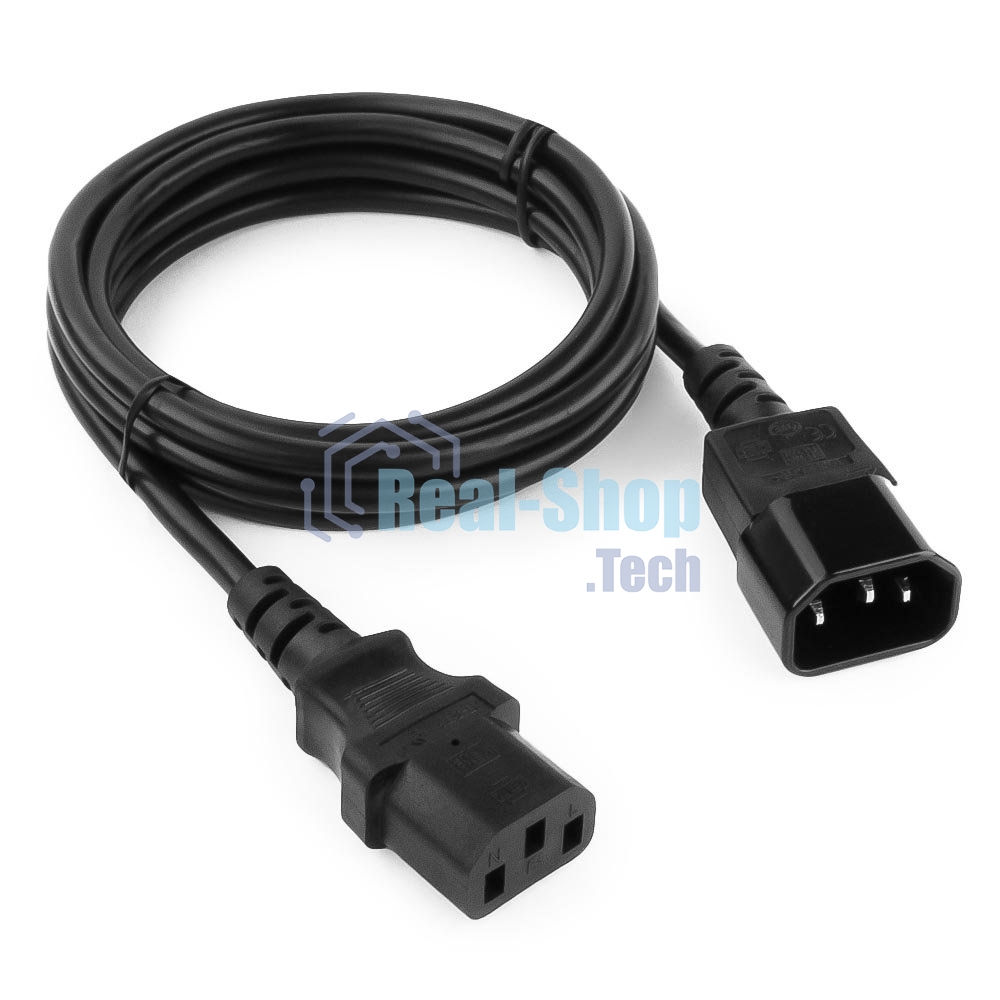 Кабель питания сист.блок-монитор Cablexpert PC-189, 1.8м, C13-C14, 6А, черный, с заземлением