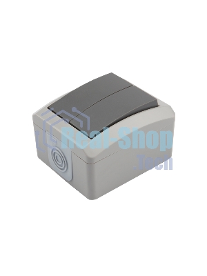 Выключатель двухклавишный Kranz INDUSTRIAL открытой установки, IP54 серый