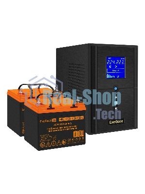 Комплект Источник бесперебойного питания EX295988RUS + батарея 33Aч EX285664RUS 2шт (инвертор, синус, для котла) ExeGate SineTower SZ-1500.LCD.AVR.2SH.1C13.USB <1500VA/1200W, чистый синусоида, LCD дисплей, AVR, 2*Schuko+1*C13, USB, линейно-интерактивный, Black> + батарея ExeGate HRL 12-33 (12В, 33Ач) 2шт