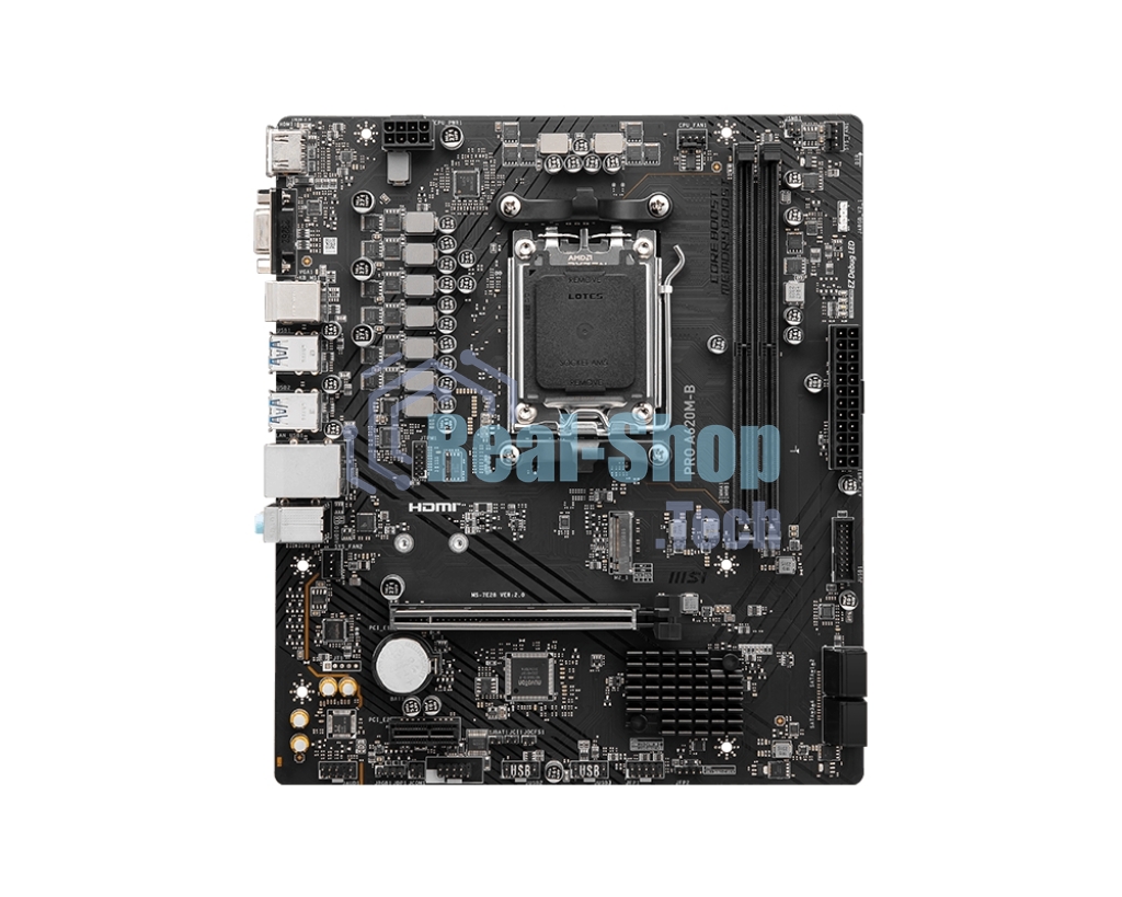Материнская плата MSI PRO A620M-B, AM5, AMD A620, 2xDDR5, 4xSATA, 1xM.2 (PCIe 4.0 x4), 1xPCIe 4.0 x16, 1xPCIe 3.0 x1, 1xHDMI, 1xVGA, 1x2.5Gb LAN, 6xUSB-A 5Gbps, 6xUSB-A 2.0, 3x3.5 мм, 7.1, mATX