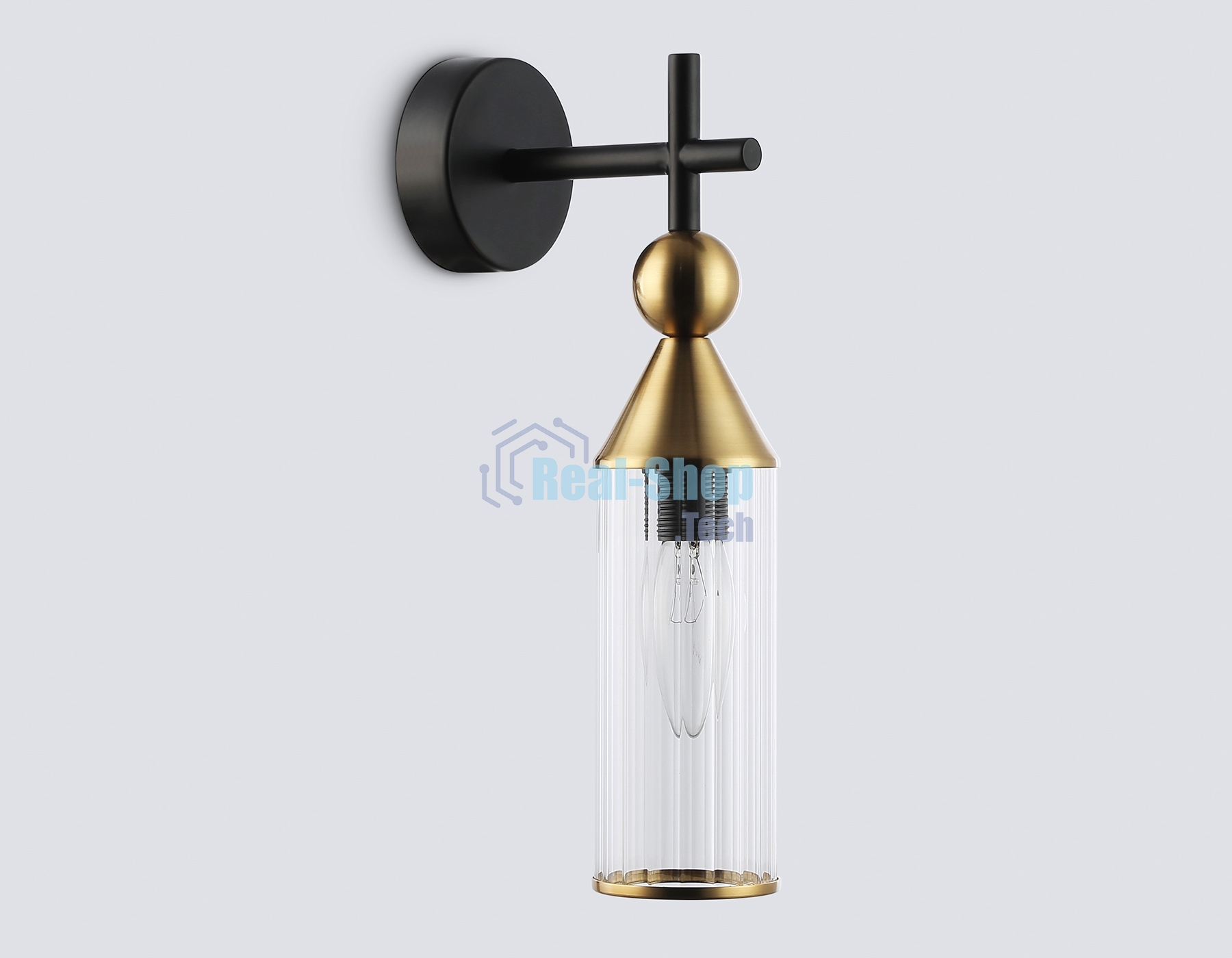 Настенный светильник Ambrella light LH55260 BK/BS/CL черный/латунь/прозрачный E14 max 40W 140*80*310